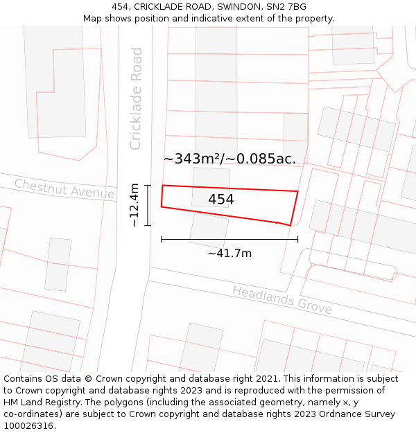 454, CRICKLADE ROAD, SWINDON, SN2 7BG: Plot and title map