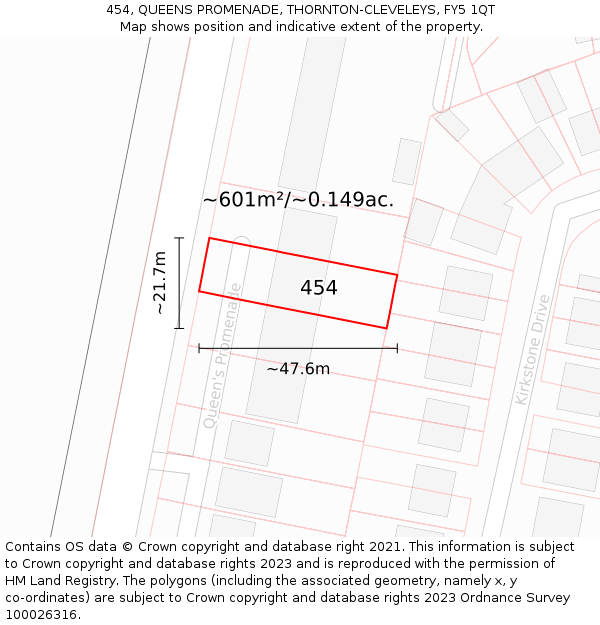 454, QUEENS PROMENADE, THORNTON-CLEVELEYS, FY5 1QT: Plot and title map