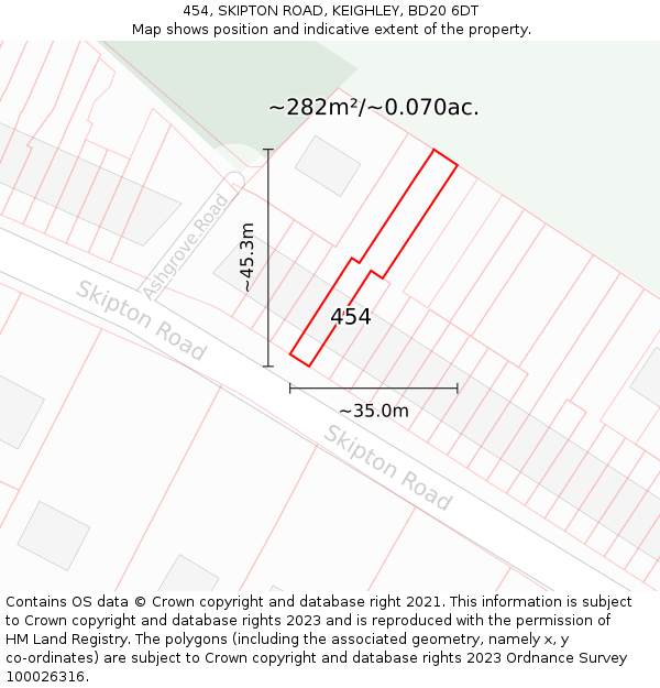 454, SKIPTON ROAD, KEIGHLEY, BD20 6DT: Plot and title map