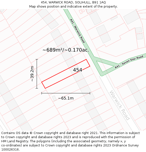 454, WARWICK ROAD, SOLIHULL, B91 1AQ: Plot and title map