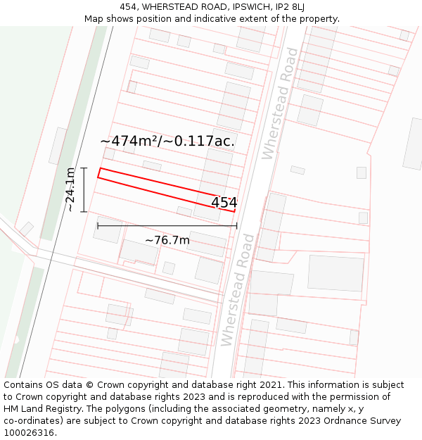 454, WHERSTEAD ROAD, IPSWICH, IP2 8LJ: Plot and title map