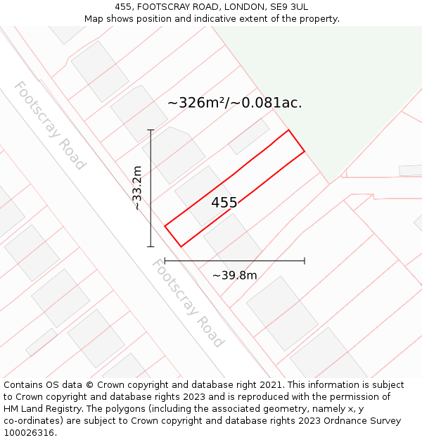 455, FOOTSCRAY ROAD, LONDON, SE9 3UL: Plot and title map