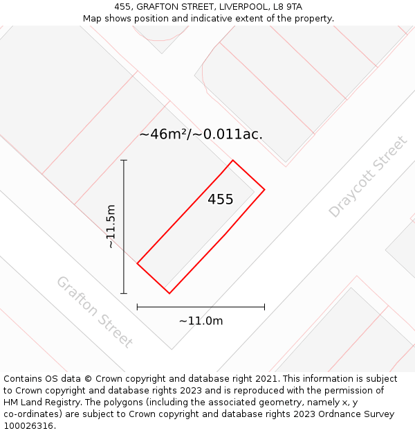 455, GRAFTON STREET, LIVERPOOL, L8 9TA: Plot and title map