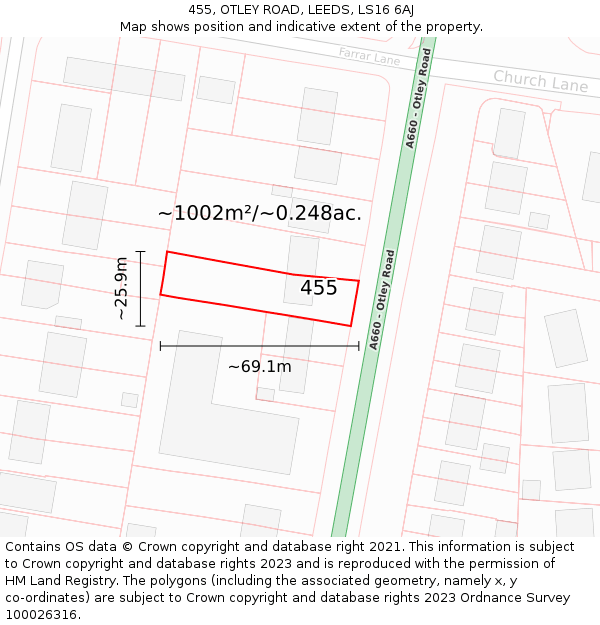 455, OTLEY ROAD, LEEDS, LS16 6AJ: Plot and title map