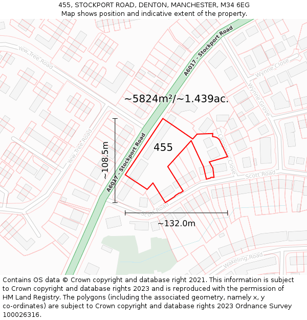 455, STOCKPORT ROAD, DENTON, MANCHESTER, M34 6EG: Plot and title map