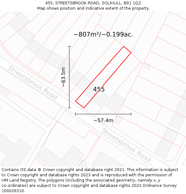 455, STREETSBROOK ROAD, SOLIHULL, B91 1QZ: Plot and title map