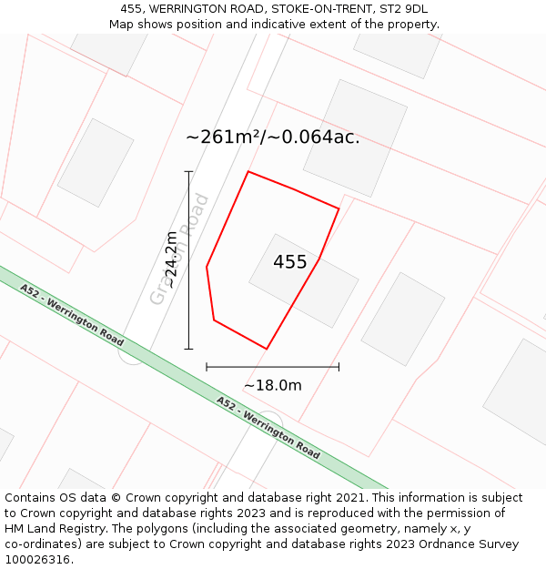 455, WERRINGTON ROAD, STOKE-ON-TRENT, ST2 9DL: Plot and title map