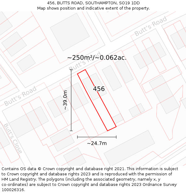 456, BUTTS ROAD, SOUTHAMPTON, SO19 1DD: Plot and title map