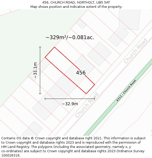 456, CHURCH ROAD, NORTHOLT, UB5 5AT: Plot and title map