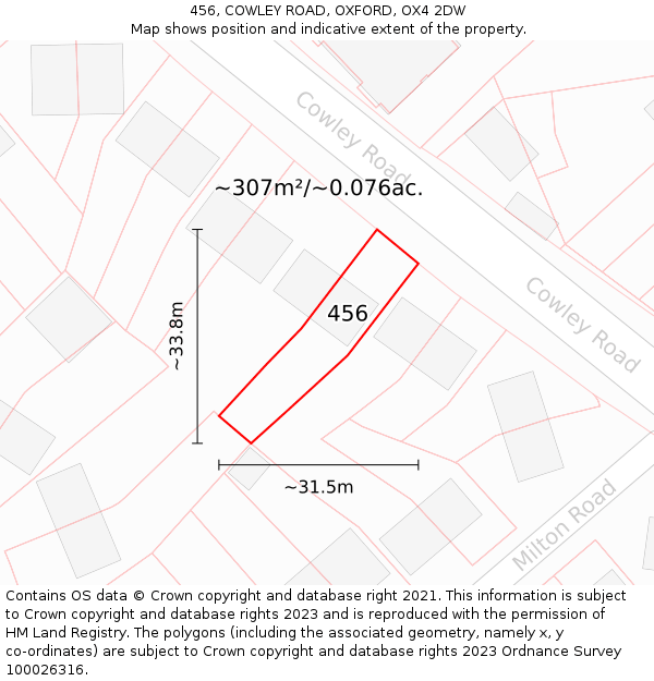 456, COWLEY ROAD, OXFORD, OX4 2DW: Plot and title map