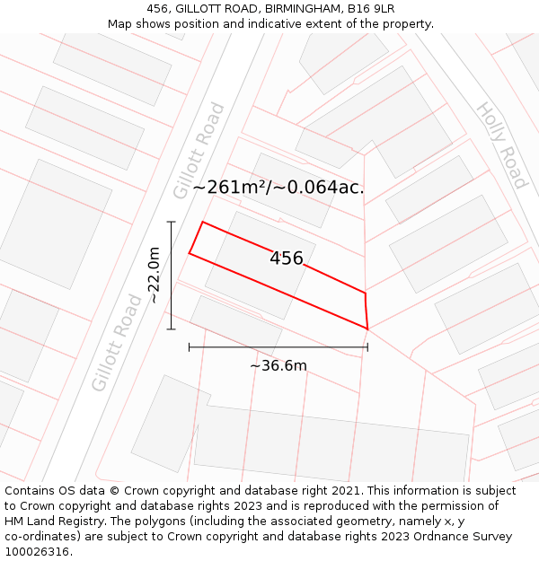 456, GILLOTT ROAD, BIRMINGHAM, B16 9LR: Plot and title map