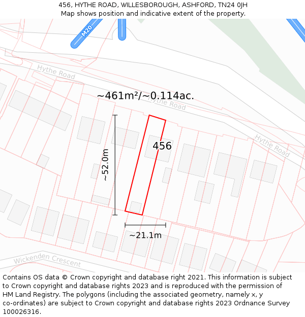 456, HYTHE ROAD, WILLESBOROUGH, ASHFORD, TN24 0JH: Plot and title map