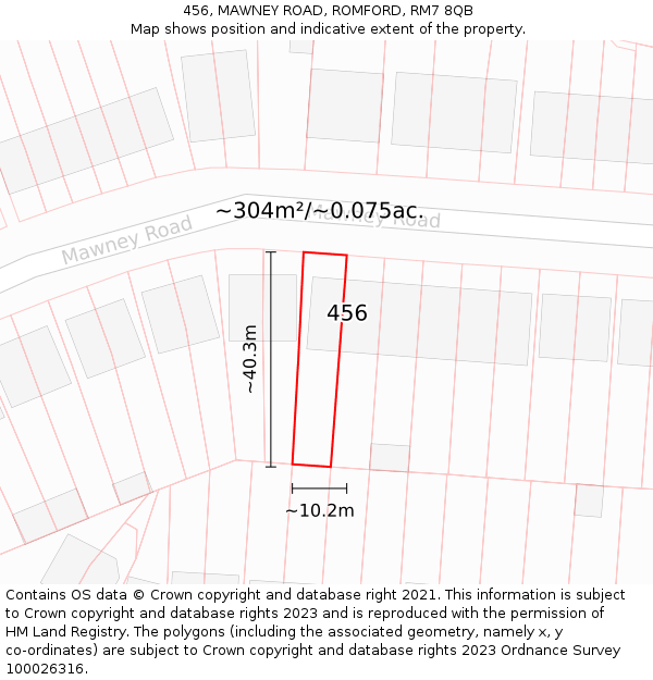 456, MAWNEY ROAD, ROMFORD, RM7 8QB: Plot and title map