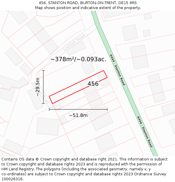 456, STANTON ROAD, BURTON-ON-TRENT, DE15 9RS: Plot and title map