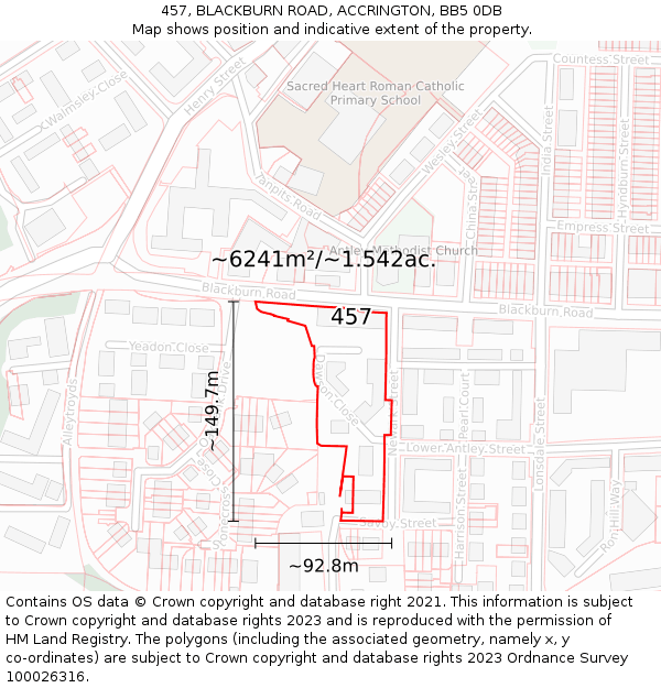 457, BLACKBURN ROAD, ACCRINGTON, BB5 0DB: Plot and title map