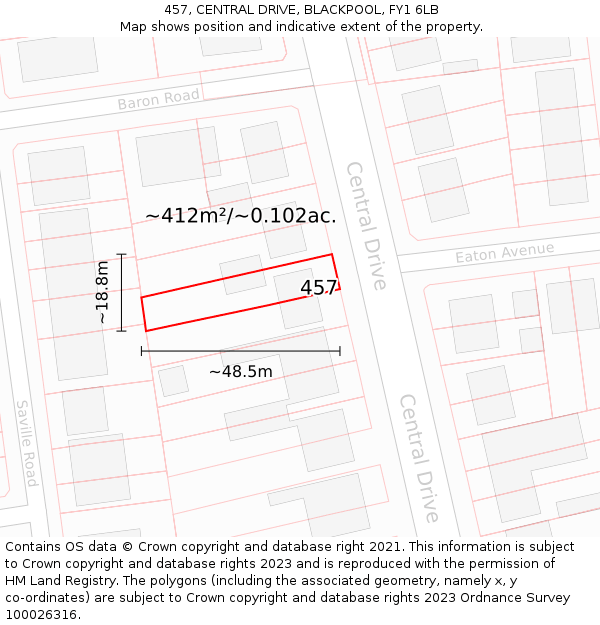 457, CENTRAL DRIVE, BLACKPOOL, FY1 6LB: Plot and title map