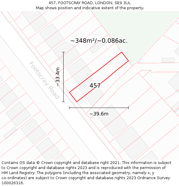 457, FOOTSCRAY ROAD, LONDON, SE9 3UL: Plot and title map