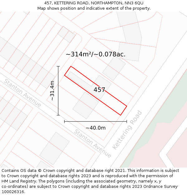 457, KETTERING ROAD, NORTHAMPTON, NN3 6QU: Plot and title map