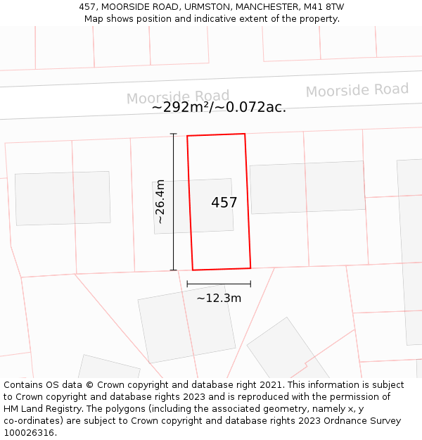 457, MOORSIDE ROAD, URMSTON, MANCHESTER, M41 8TW: Plot and title map