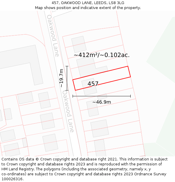 457, OAKWOOD LANE, LEEDS, LS8 3LG: Plot and title map