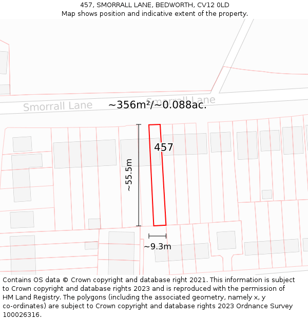 457, SMORRALL LANE, BEDWORTH, CV12 0LD: Plot and title map