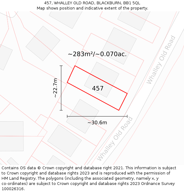 457, WHALLEY OLD ROAD, BLACKBURN, BB1 5QL: Plot and title map