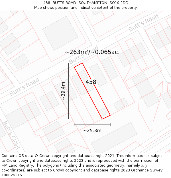 458, BUTTS ROAD, SOUTHAMPTON, SO19 1DD: Plot and title map