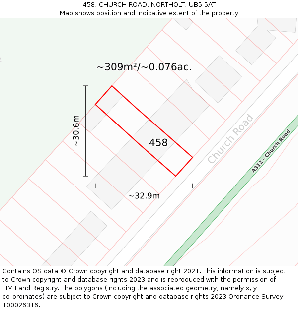 458, CHURCH ROAD, NORTHOLT, UB5 5AT: Plot and title map