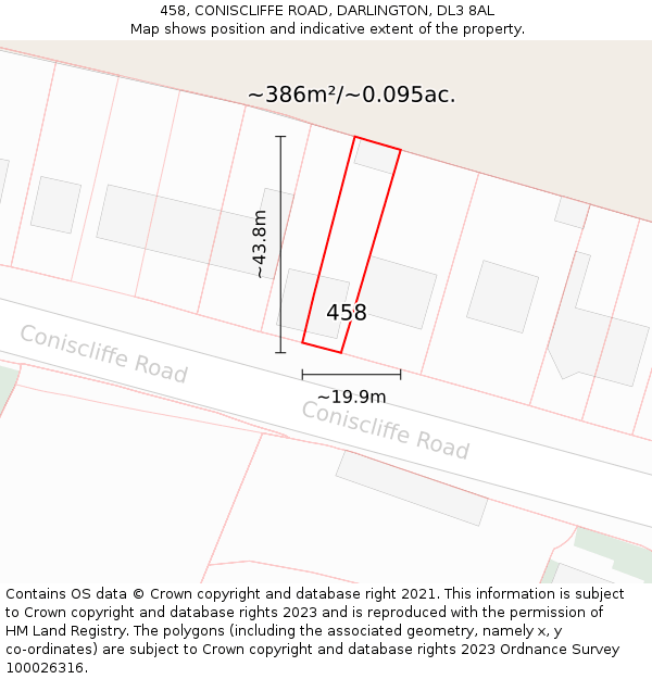 458, CONISCLIFFE ROAD, DARLINGTON, DL3 8AL: Plot and title map