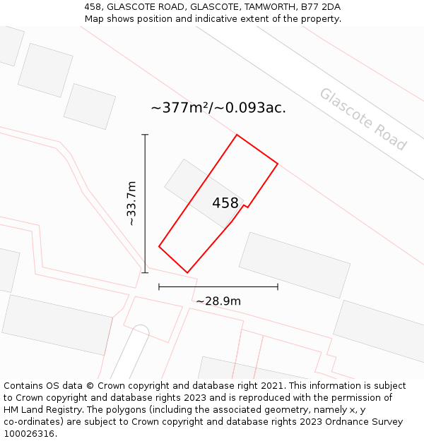 458, GLASCOTE ROAD, GLASCOTE, TAMWORTH, B77 2DA: Plot and title map