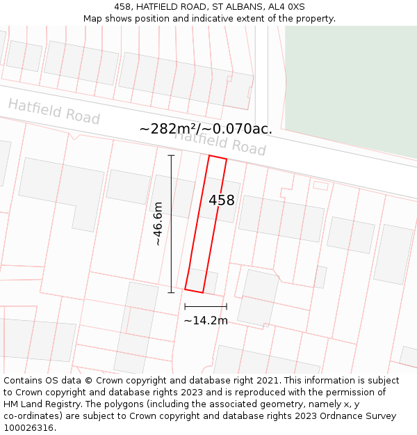 458, HATFIELD ROAD, ST ALBANS, AL4 0XS: Plot and title map