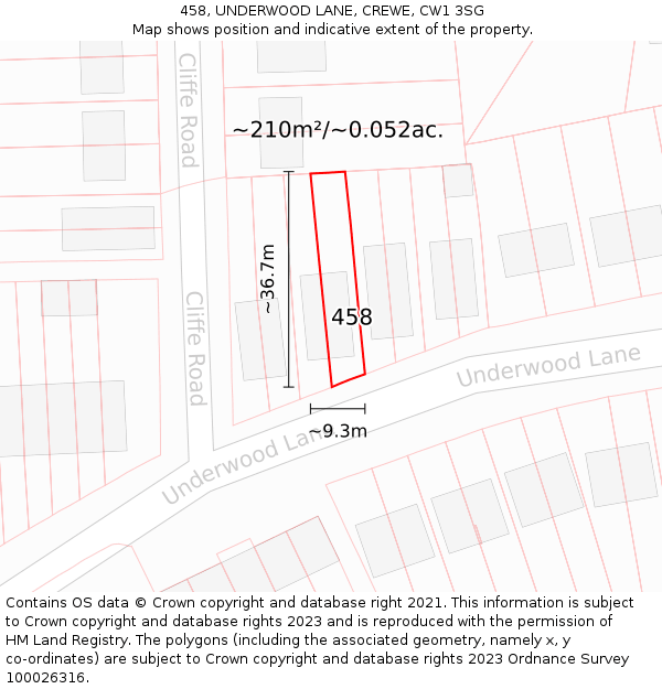 458, UNDERWOOD LANE, CREWE, CW1 3SG: Plot and title map