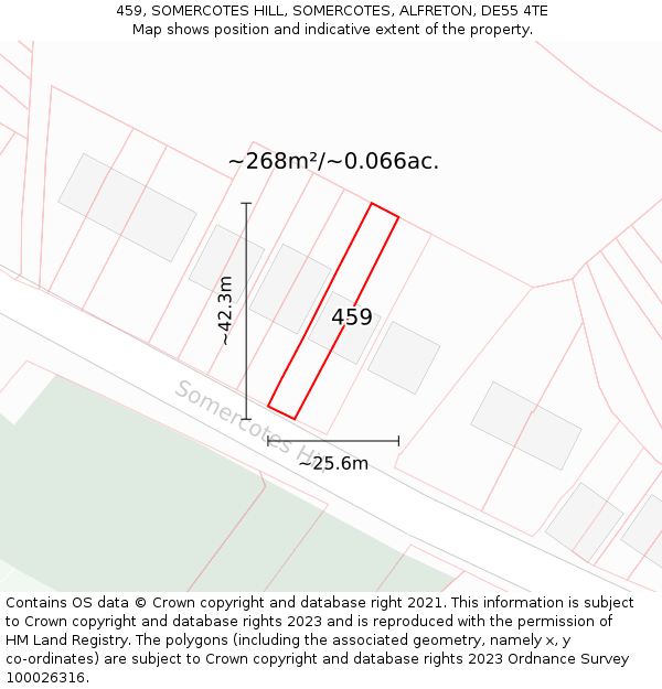 459, SOMERCOTES HILL, SOMERCOTES, ALFRETON, DE55 4TE: Plot and title map