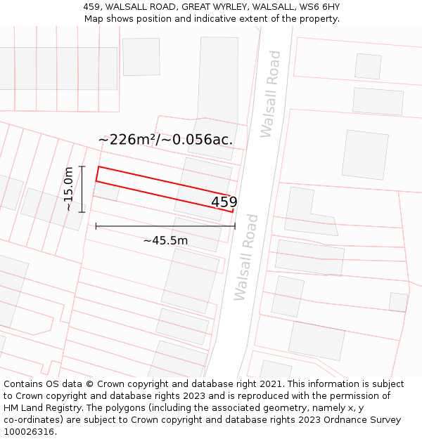 459, WALSALL ROAD, GREAT WYRLEY, WALSALL, WS6 6HY: Plot and title map