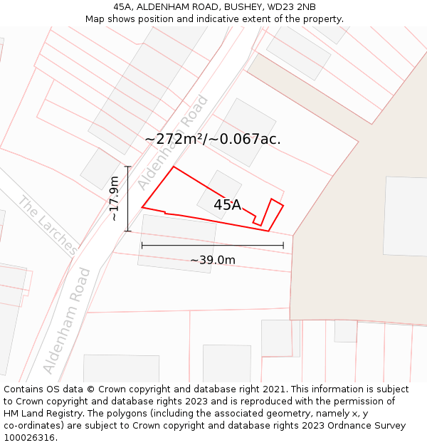 45A, ALDENHAM ROAD, BUSHEY, WD23 2NB: Plot and title map