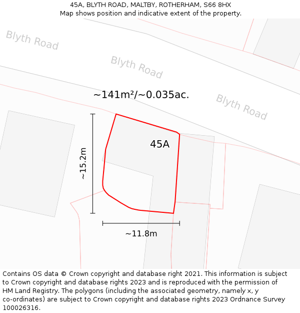 45A, BLYTH ROAD, MALTBY, ROTHERHAM, S66 8HX: Plot and title map