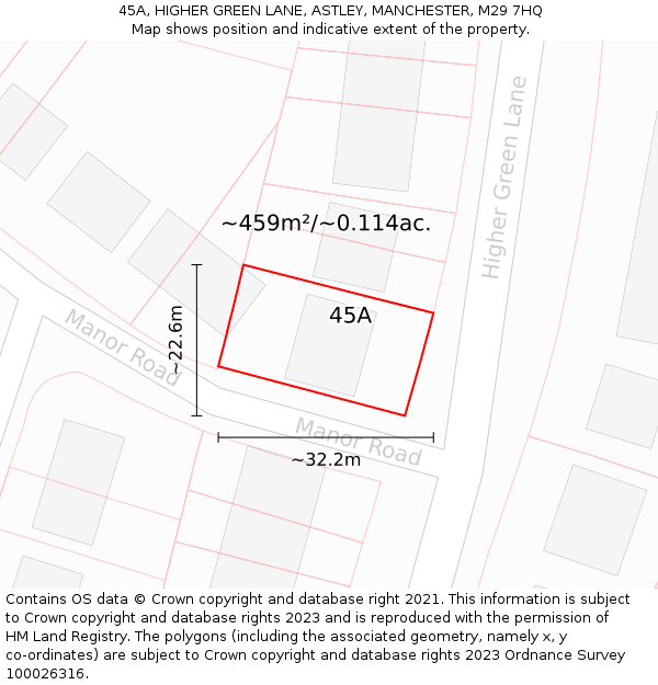 45A, HIGHER GREEN LANE, ASTLEY, MANCHESTER, M29 7HQ: Plot and title map