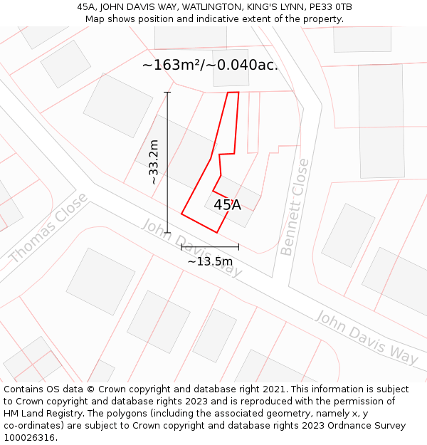 45A, JOHN DAVIS WAY, WATLINGTON, KING'S LYNN, PE33 0TB: Plot and title map
