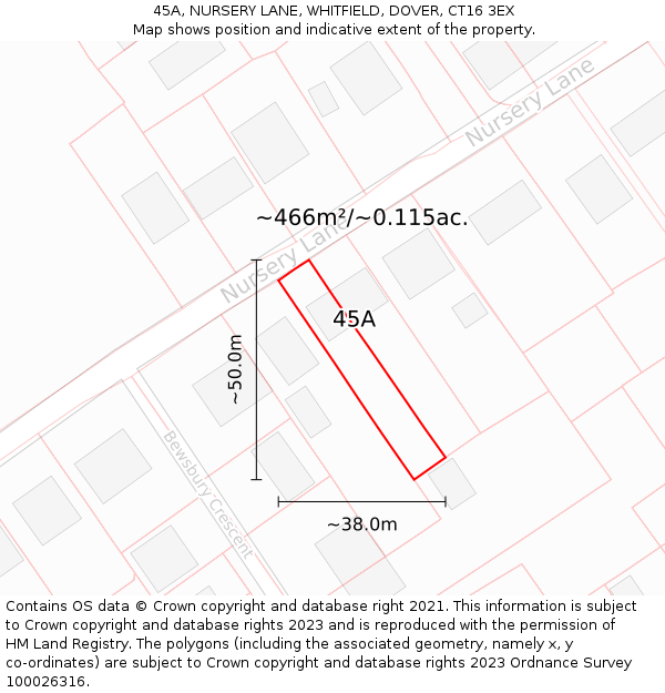 45A, NURSERY LANE, WHITFIELD, DOVER, CT16 3EX: Plot and title map