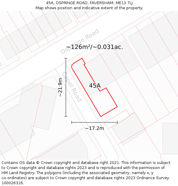 45A, OSPRINGE ROAD, FAVERSHAM, ME13 7LJ: Plot and title map