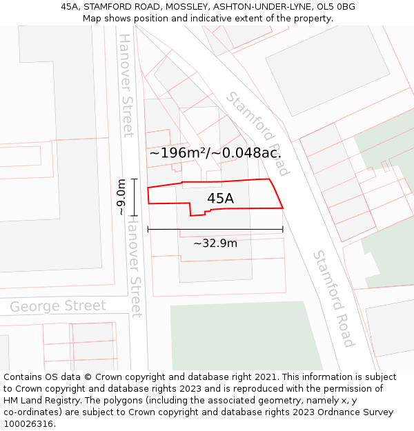 45A, STAMFORD ROAD, MOSSLEY, ASHTON-UNDER-LYNE, OL5 0BG: Plot and title map