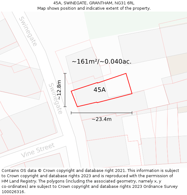 45A, SWINEGATE, GRANTHAM, NG31 6RL: Plot and title map