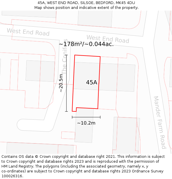 45A, WEST END ROAD, SILSOE, BEDFORD, MK45 4DU: Plot and title map