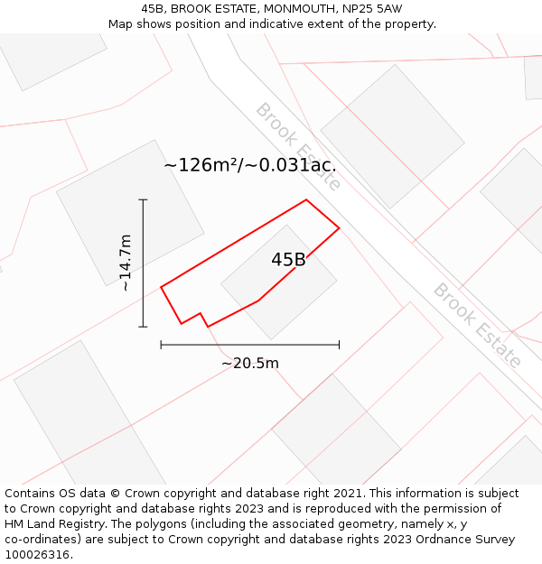 45B, BROOK ESTATE, MONMOUTH, NP25 5AW: Plot and title map