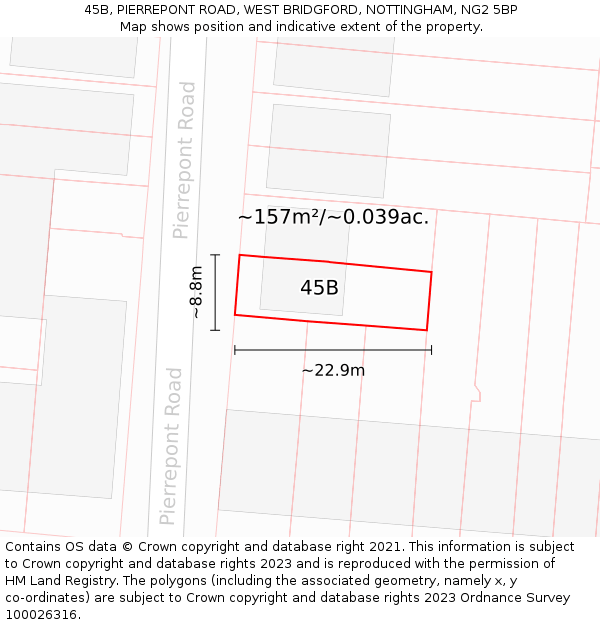 45B, PIERREPONT ROAD, WEST BRIDGFORD, NOTTINGHAM, NG2 5BP: Plot and title map