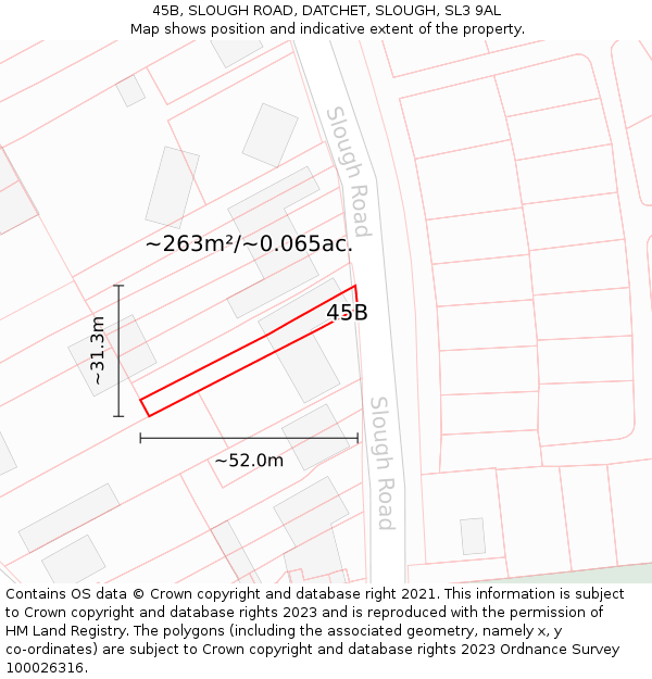 45B, SLOUGH ROAD, DATCHET, SLOUGH, SL3 9AL: Plot and title map