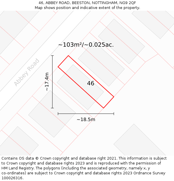 46, ABBEY ROAD, BEESTON, NOTTINGHAM, NG9 2QF: Plot and title map