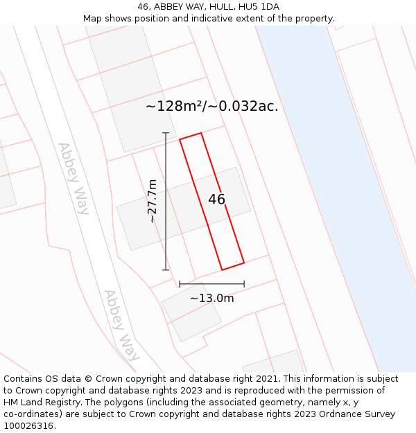 46, ABBEY WAY, HULL, HU5 1DA: Plot and title map