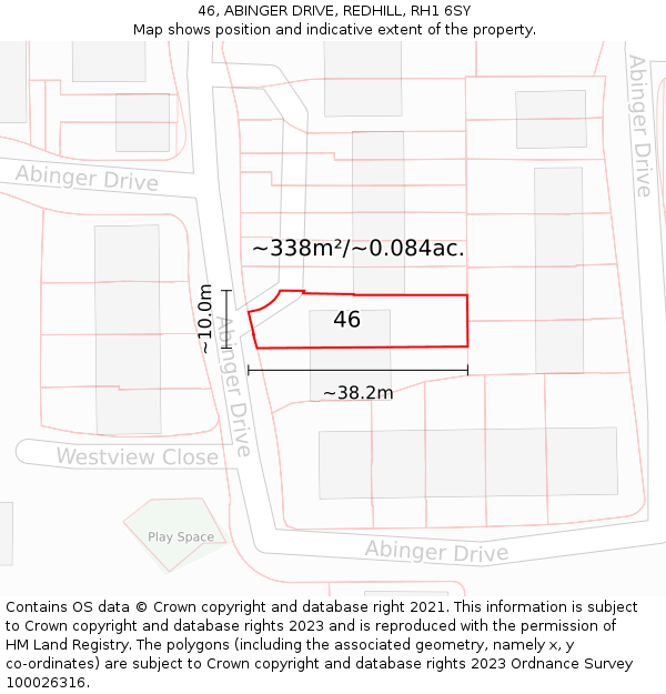 46, ABINGER DRIVE, REDHILL, RH1 6SY: Plot and title map