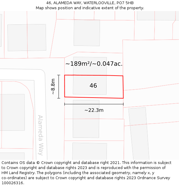 46, ALAMEDA WAY, WATERLOOVILLE, PO7 5HB: Plot and title map